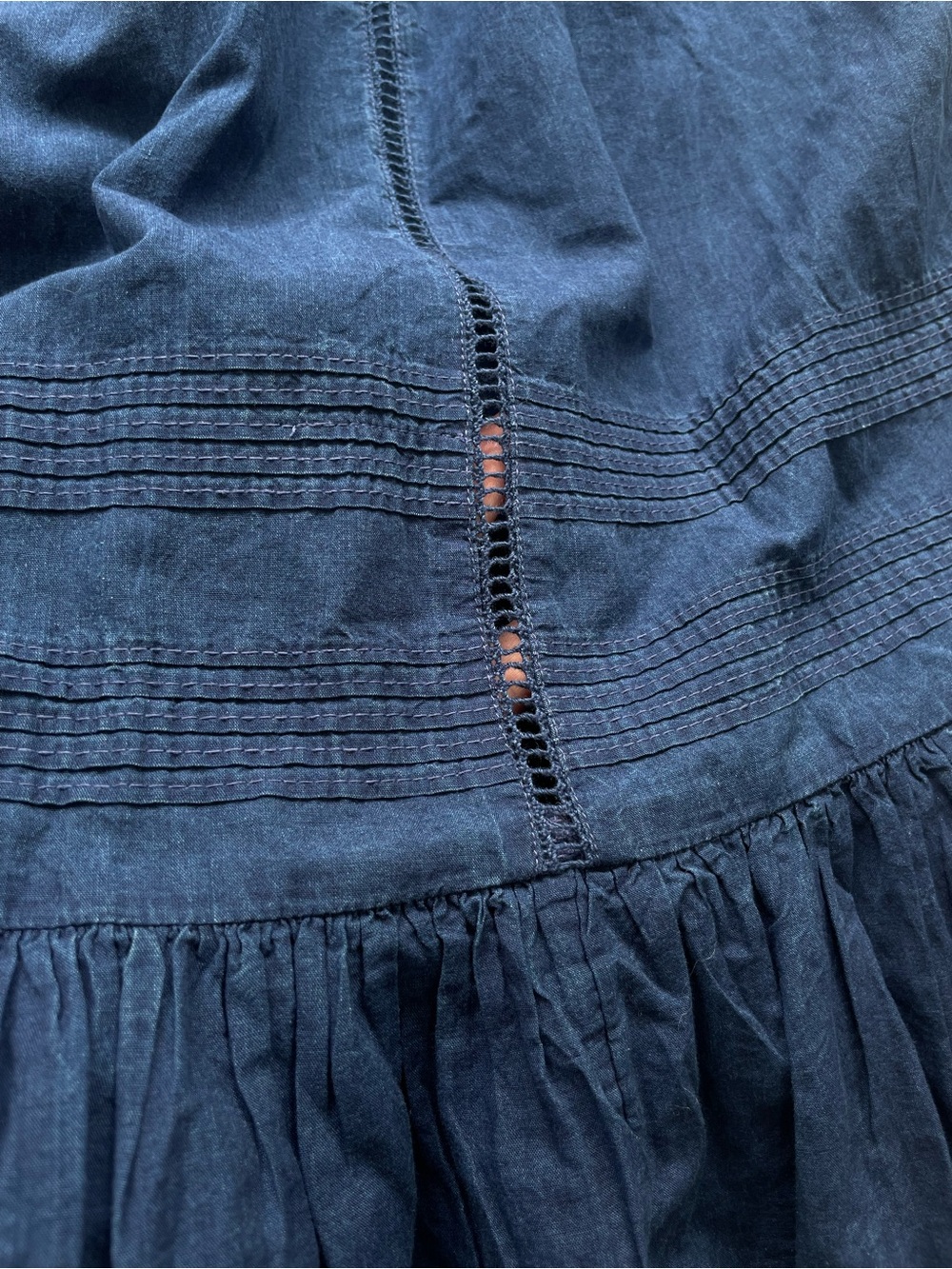 American Eagle NWT High-Waisted Ruffle Maxi Skirt M Blue Lace Boho Fall Denim - Picture 11 of 16